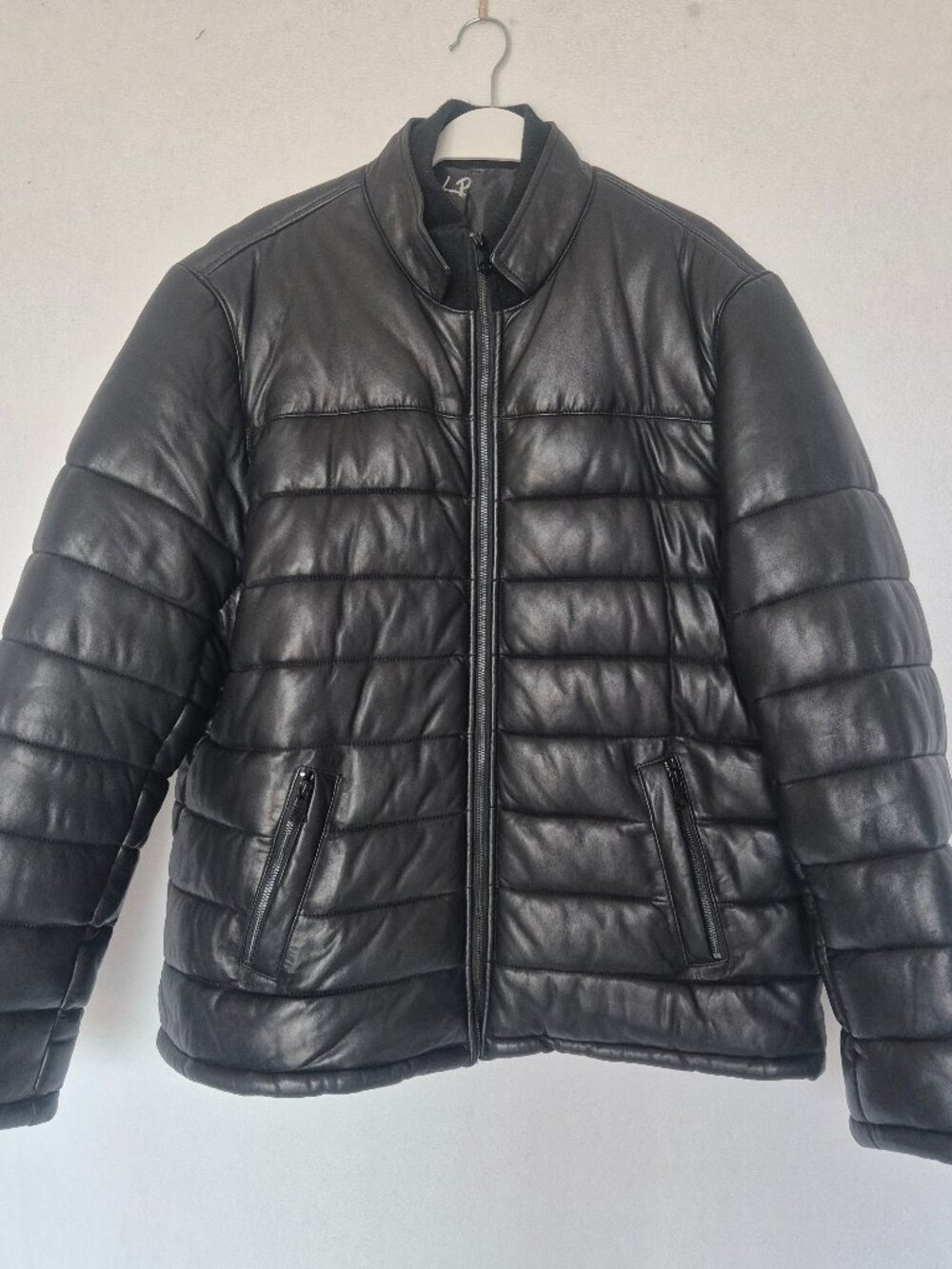 Matinique Denmark Waring Lamb Leather Puffer Jacket Double Collar Zip-Up Black